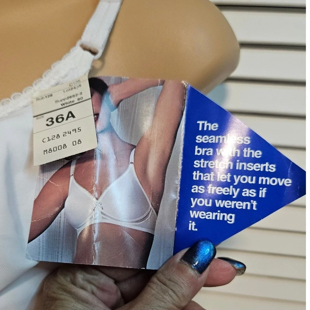 Vintage JCPenney White Wireless Seamless Bra 36A Lace Trim Style 2495 NWT